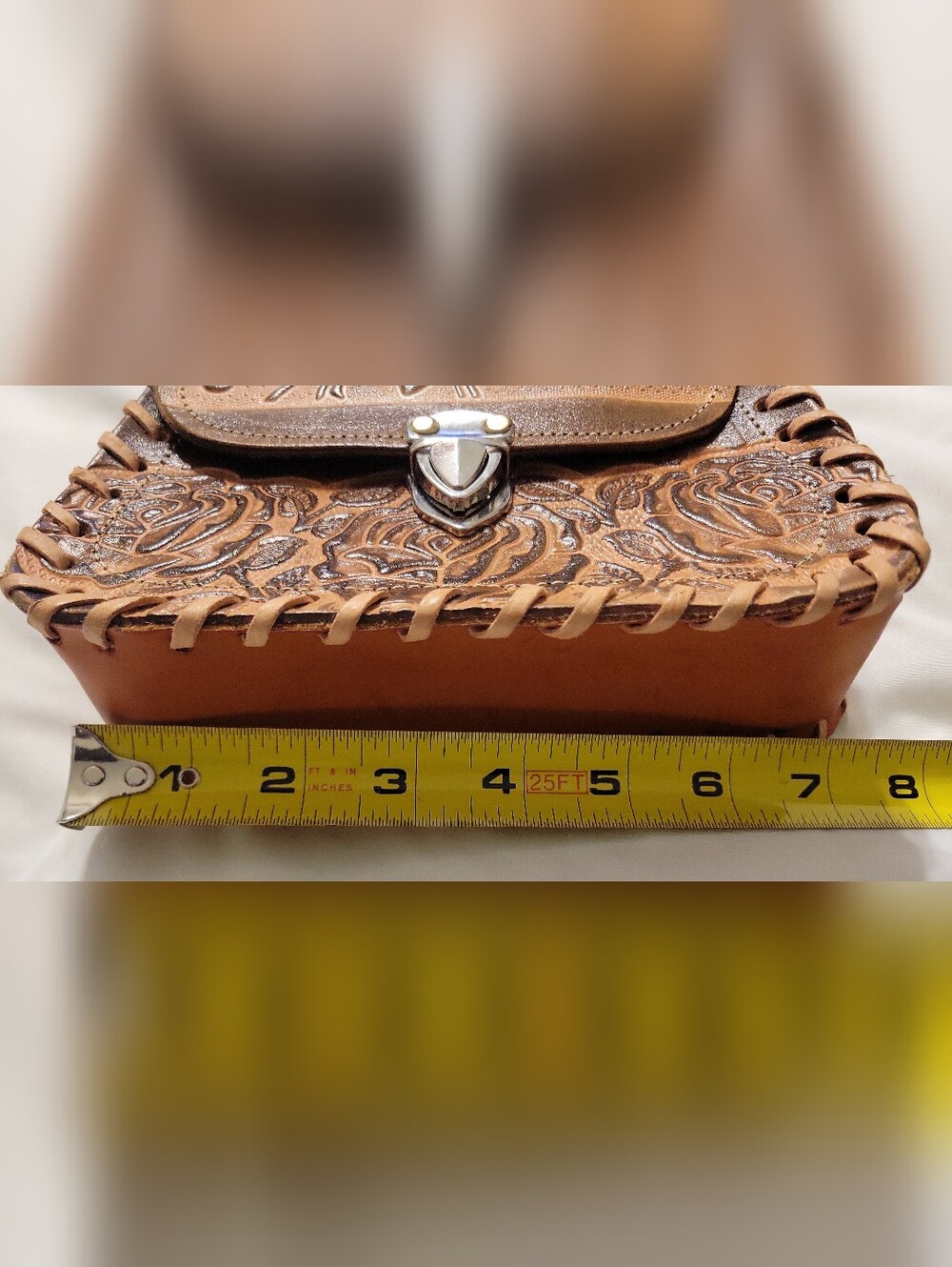 Mexican Leather Handmade Purse with Flower Decor and Aztec Calendar. Hecho En MX - Picture 10 of 10